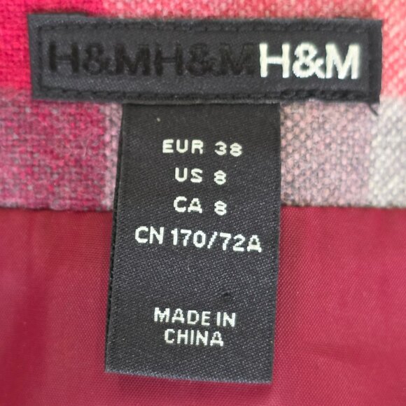 H&M Wool Blend Plaid Skirt | Size 8 | Red Purple Lined Side Zipper Flat Front - Picture 6 of 7